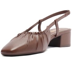 Sapatilha Slingback Salto Bloco Stretch Marrom