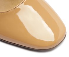 Sapatilha Slingback Bico Quadrado Tiras Verniz Bege