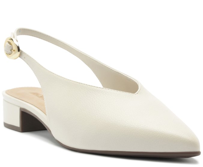 Scarpin Slingback Salto Bloco Recorte Branca