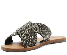 Rasteira Tiras Cruzadas Glitter Preta