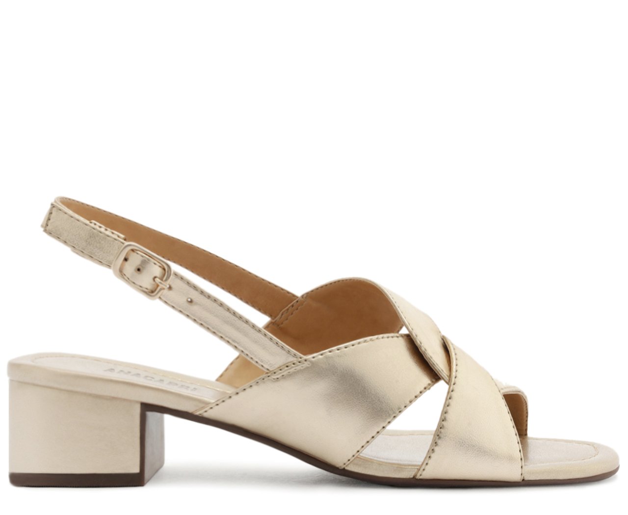 Sandália Entrelaçada Salto Bloco Dourada | Anacapri