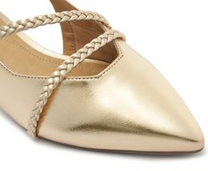 Sapatilha Slingback Salto Bloco Tranças Dourada
