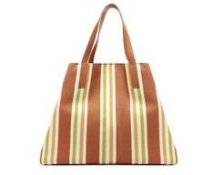 Bolsa Shopping Grande Lona Tricolor Marrom e Verde