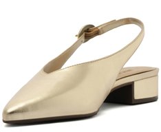Sapatilha Slingback Salto Bloco Verniz Dourada