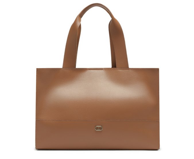 Bolsa Shopping Grande Com Necessaire Bicolor Marrom