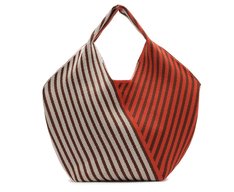 Bolsa Shopping Grande Knit Listrado Laranja e Marrom