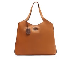 Bolsa Shopping Grande Costura Ornamental Bicolor Marrom
