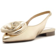 Sapatilha Slingback Bico Fino Flor Dourada