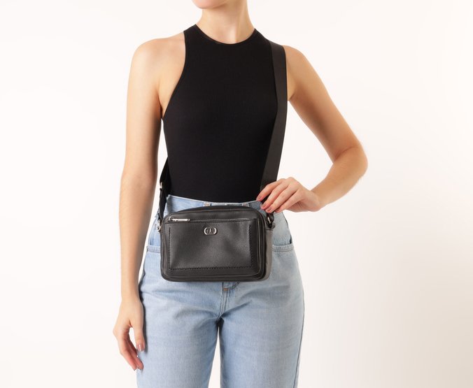 Bolsa Tiracolo Média Floater Gorgurão Preta