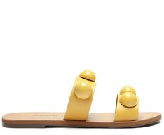 Rasteira Tiras Paralelas Esfera Pop Couro Amarela