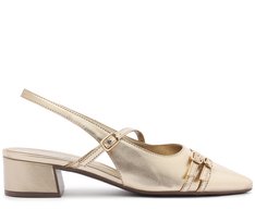 Sapatilha Slingback Salto Bloco Fivelas Dourada