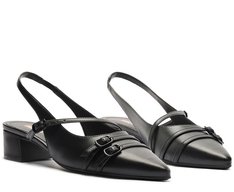 Sapatilha Slingback Salto Bloco Fivelas Preta