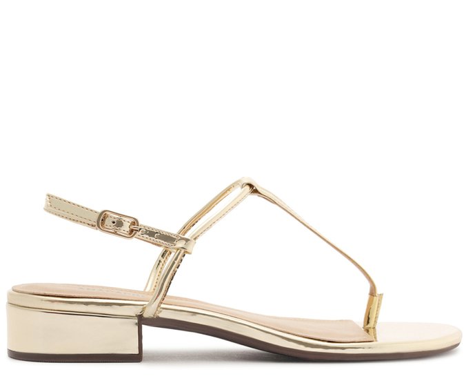 Sandália Slim Specchio Salto Bloco Dourada
