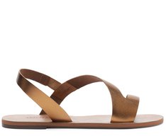 Rasteira Monocolor Tira Curva Couro Bronze
