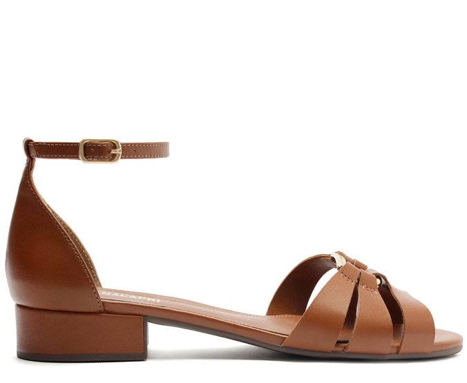 Sandália Recortes Vazados Salto Bloco Fivela Marrom Anacapri