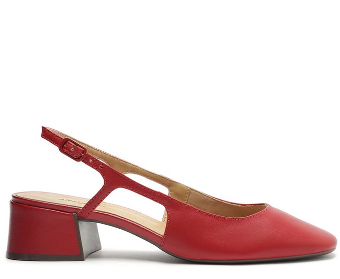 Sapatilha Slingback Basic Salto Bloco Vermelha