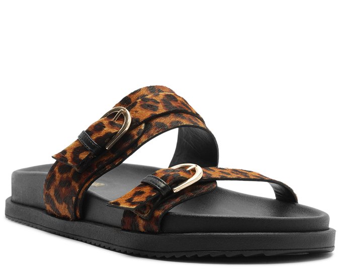 Papete Anatômica Duas Tiras Fivela Couro Animal Print