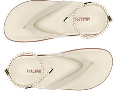 Chinelo Papete Couro com Tornozeleira Branca