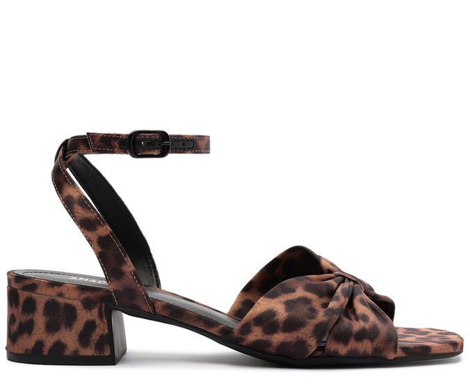 Sandália Salto Bloco Laço Animal Print