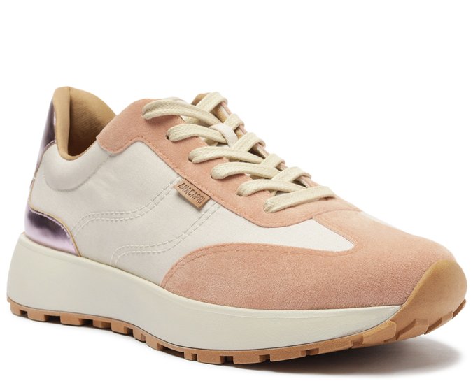 Tênis Sporty Recortes Branco e Rosa