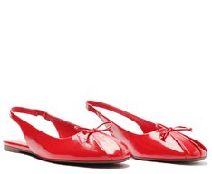 Sapatilha Slingback Laço Biqueira Verniz Vermelha