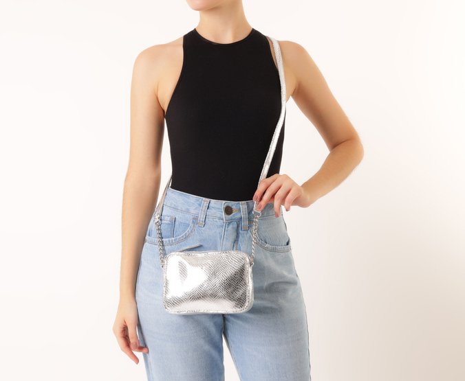 Bolsa Tiracolo Pequena Essencial Prata