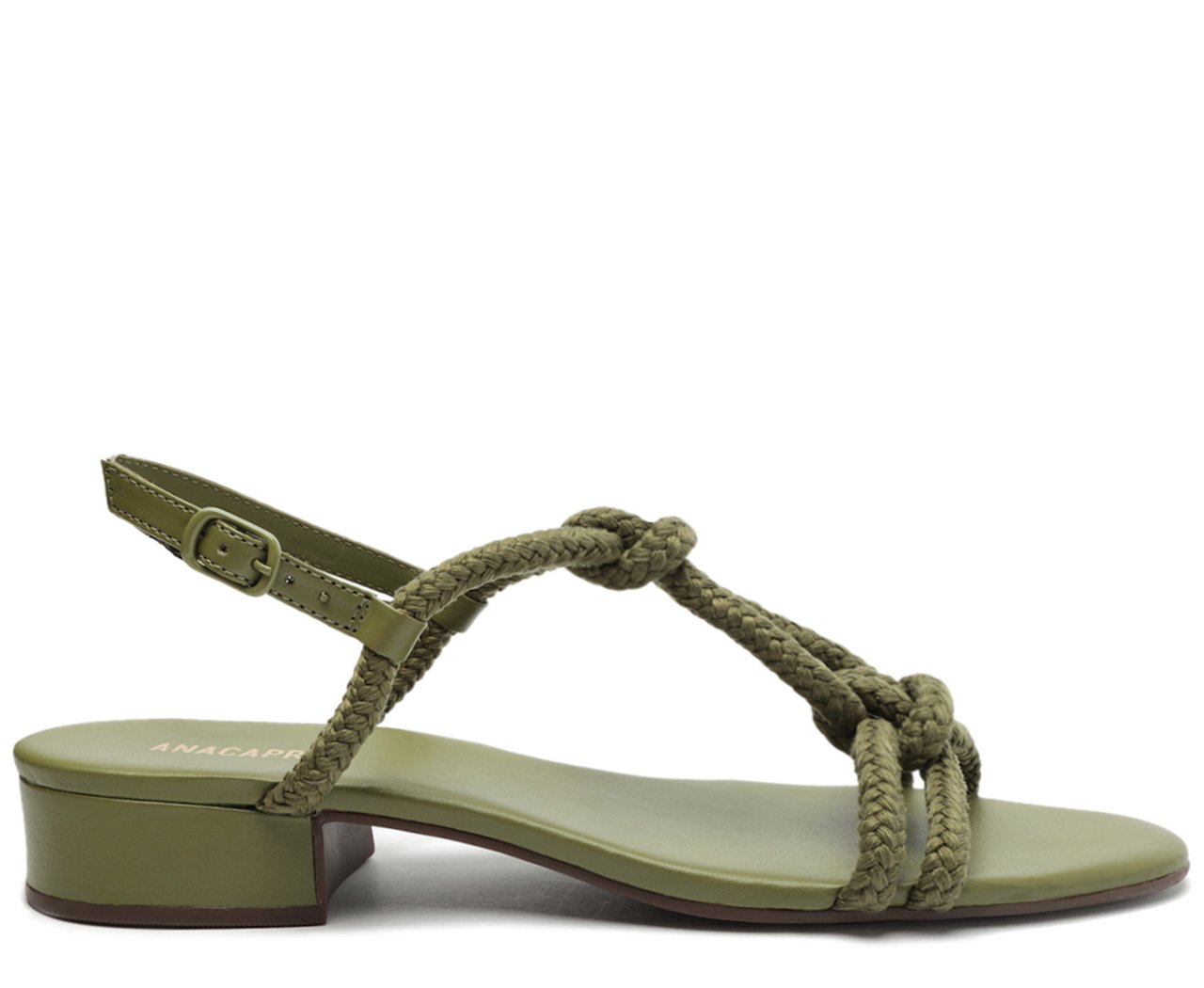 Sandália Salto Bloco Corda Nó Verde Anacapri