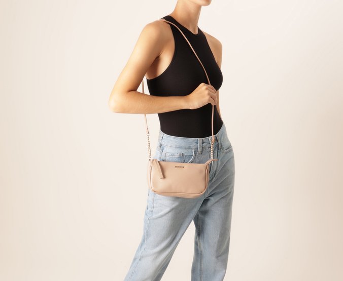 Bolsa Tiracolo Média Snake Bege