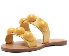 Rasteira Tiras Paralelas Esfera Pop Couro Amarela