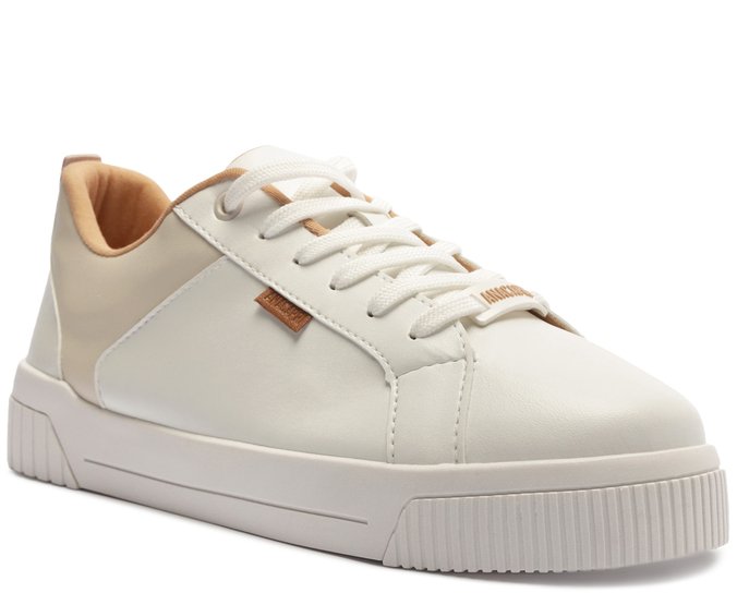 Tênis Casual Sola Riscada Branco e Bege