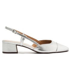 Sapatilha Slingback Salto Bloco Ponta Prata