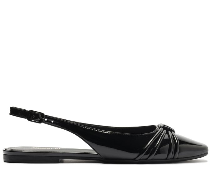 Sapatilha Slingback Tiras Verniz Preta
