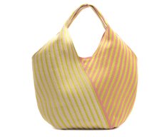 Bolsa Shopping Grande Knit Listrado Amarelo e Rosa