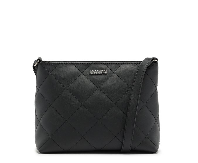 Bolsa Tiracolo Média Matelassê Triangular Preta