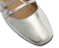 Sapatilha Slingback Bico Quadrado Tiras Prata
