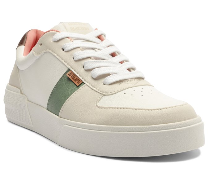 Tênis Casual Recortes Branco e Verde