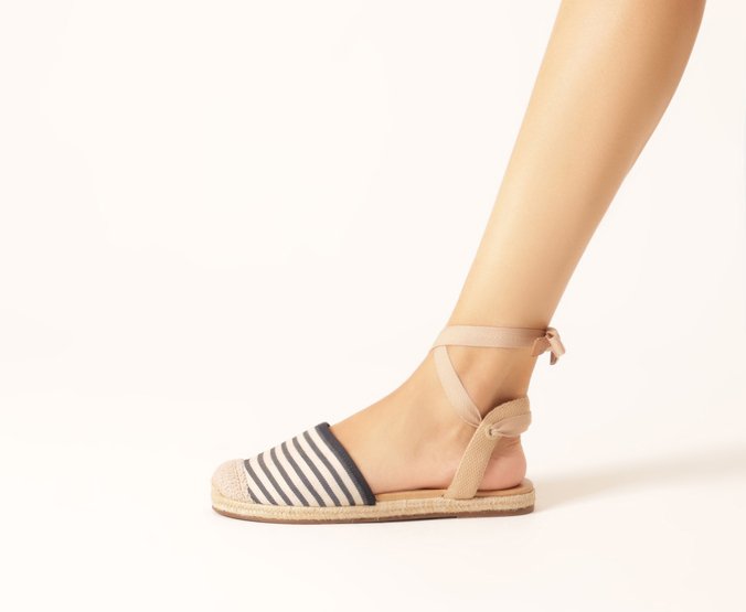 Sandália Espadrille Amarração Natural Branca e Azul