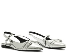 Sapatilha Slingback Fivela Dupla Prateada