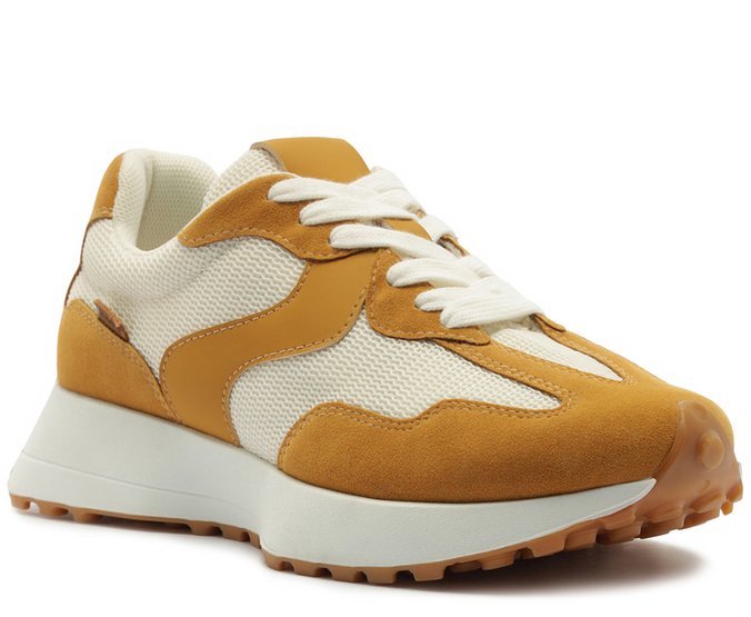 Tênis Sporty Recortes Branco Off e Amarelo