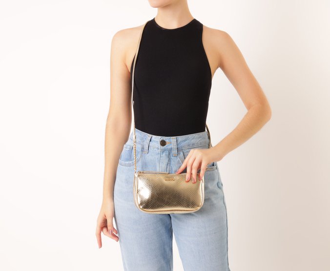 Bolsa Tiracolo Média Snake Dourada