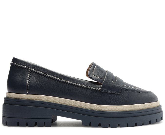Mocassim Tratorado Azul Detalhe Branco Kiara