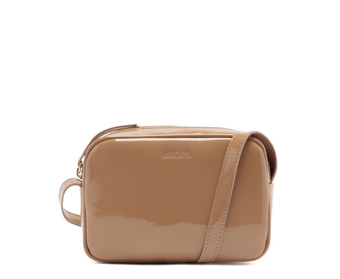 Bolsa Tiracolo Pequena Lisa Verniz Bege