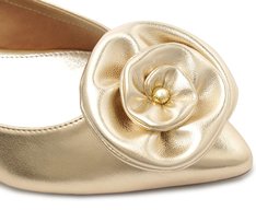 Sapatilha Slingback Bico Fino Flor Dourada