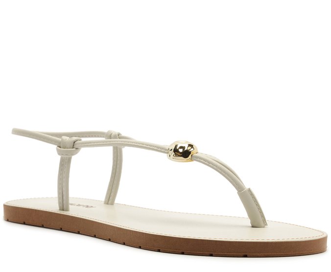 Sandália Rasteira Slim Aplique Metálico Branca