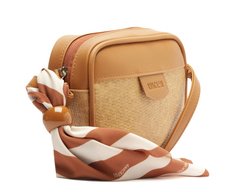 Bolsa Tiracolo Média Raffia Com Lenço Marrom