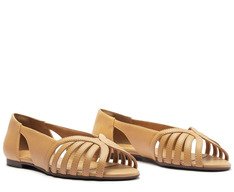 Sapatilha Peep Toe Recortes Vazados Bege