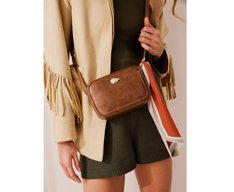 Bolsa Tiracolo Pequena Lenço Decorativo Marrom