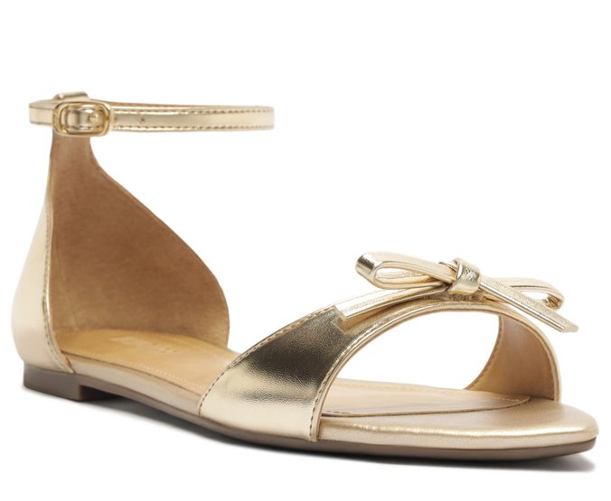 Sandália Rasteira Fechamento Laço Minimalista Dourada