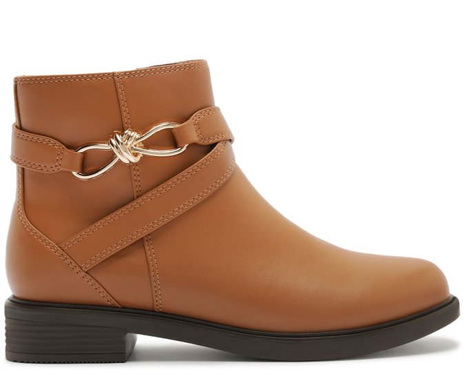 Bota Cano Curto Metal Orgânico Marrom Caramelo