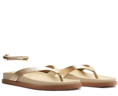 Chinelo Papete Couro com Tornozeleira Dourada